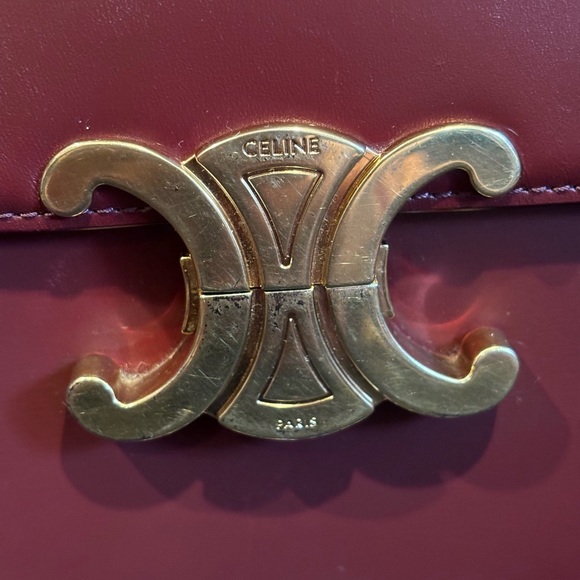 Celine triomphe classique box Medium Calfskin Dark red Wine red canvas handbag - Picture 13 of 16